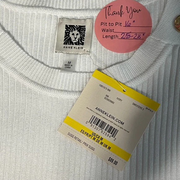 Anne Klein Ribbed Knit Winter White Tunic Sweater - Picture 3 of 6